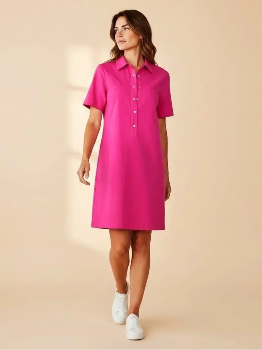 Akris 100 Years Silk Blend Shirt Dress Fuchsia Pink Snap Quiet Luxury US 8